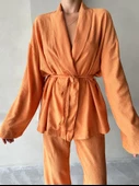 Turuncu Şal Yaka Kimono Pantolon Takım - 3