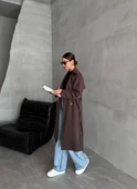 Kahve Dökümlü Astarsız Uzun Trençkot - 6