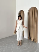 Taş %100 Pamuk Yırtmaçlı Kalem Etek Yelek Takım thumbnail 5