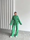 Yeşil Şal Yaka Kimono Pantolon Takım - 4