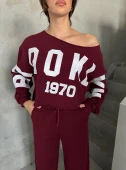 Bordo Brooklyn 1970 Baskılı Eşofman Takımı - 3
