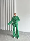 Yeşil Şal Yaka Kimono Pantolon Takım - 7
