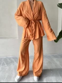Turuncu Şal Yaka Kimono Pantolon Takım - 1