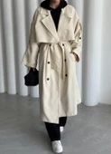 Taş Lucky Düğme Detaylı Oversize Trençkot - 3