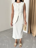 Taş %100 Pamuk Yırtmaçlı Kalem Etek Yelek Takım thumbnail 1