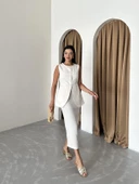 Taş %100 Pamuk Yırtmaçlı Kalem Etek Yelek Takım thumbnail 4