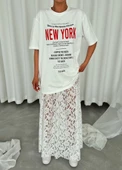 Beyaz Uzun Tül Etek T-shirt Takım - 1