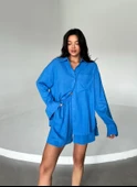 Mavi Summer Keten Oversize Gömlek Şort Takım - 5