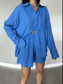 Mavi Summer Keten Oversize Gömlek Şort Takım - 2