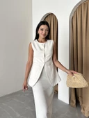 Taş %100 Pamuk Yırtmaçlı Kalem Etek Yelek Takım thumbnail 3