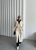 Taş Lucky Düğme Detaylı Oversize Trençkot - 7