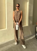 Koyu Kahve Camille Klasik Düğmeli Yelek Pantolon Takım - 1