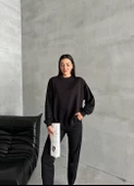 Siyah Riven Uzun Kollu Paçası Lastikli Takım - 7