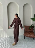 Kahve Vanessa Bel Bağlı Balon Kol Takım - 7