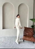 Krem Clara Çimalı Pantolon Triko Takım - 9