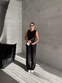 Siyah Camille Klasik Düğmeli Yelek Pantolon Takım - 2