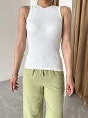 Beyaz Halter Yaka Fitilli Atlet - 1