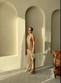 Haki Camille Klasik Düğmeli Yelek Pantolon Takım - 7
