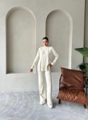 Krem Clara Çimalı Pantolon Triko Takım - 6