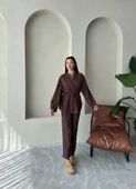 Kahve Vanessa Bel Bağlı Balon Kol Takım - 4