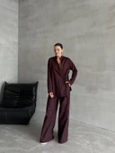 Mor Halley Yan Bağlamalı Gömlek Pantolon Takım - 4