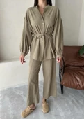 Haki Vanessa Bel Bağlı Balon Kol Takım - 2