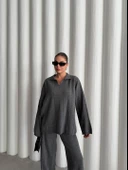 Antrasit Freya Polo Yaka Fitilli Triko Takım thumbnail 10