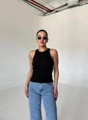 Siyah Halter Yaka Vücuda Oturan Triko Atlet - 4