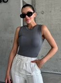 Füme Kalın Askılı Triko Bluz - 1