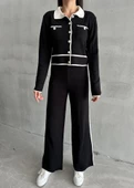 Siyah Classy Polo Yaka Kontrast Şeritli Triko Takım - 2