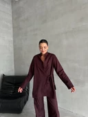 Mor Halley Yan Bağlamalı Gömlek Pantolon Takım - 6
