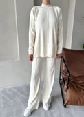 Krem Clara Çimalı Pantolon Triko Takım - 2