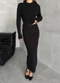 Siyah Slim Esnek Triko Eteklı Takım thumbnail 1