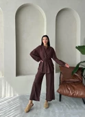 Kahve Vanessa Bel Bağlı Balon Kol Takım - 5