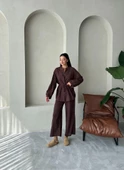 Kahve Vanessa Bel Bağlı Balon Kol Takım - 3