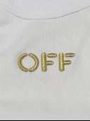 Beyaz-Gold Halter Yaka Off Simli Nakışlı Atlet - 4
