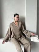 Haki Lisa Yan Bağlamalı Pantolon Takım - 11