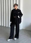 Siyah Gömlek Detaylı Blazer Ceket Pantolon Takım - 1