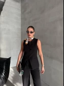 Siyah Camille Klasik Düğmeli Yelek Pantolon Takım - 4