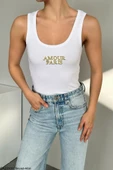Beyaz-Gold Amour Paris Simli Nakışlı Atlet - 1