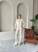 Krem Clara Çimalı Pantolon Triko Takım - 5