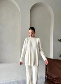 Krem Clara Çimalı Pantolon Triko Takım - 8