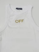 Beyaz-Gold Halter Yaka Off Simli Nakışlı Atlet - 1