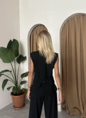 Siyah Poliviskon Cepli Yelek Palazzo Pantolon Takım - 10