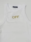 Beyaz-Gold Halter Yaka Off Simli Nakışlı Atlet - 3