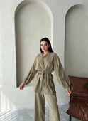 Haki Vanessa Bel Bağlı Balon Kol Takım - 8