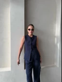 Lacivert Camille Klasik Düğmeli Yelek Pantolon Takım - 11