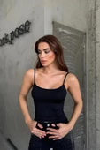Siyah Marka Model Askılı Crop Top - 2