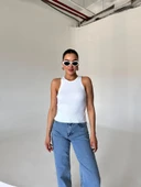 Beyaz Halter Yaka Vücuda Oturan Triko Atlet - 3
