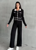 Siyah Classy Polo Yaka Kontrast Şeritli Triko Takım - 1